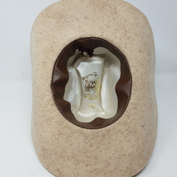 Always on Top hat tan speckled Virgin Wool cowboy with orange‎ feather/band 7 - Picture 7 of 7